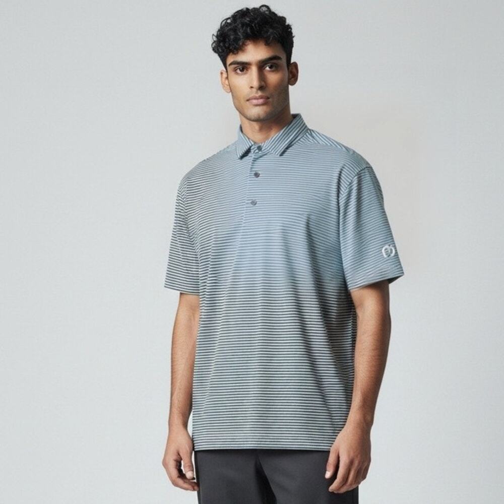 FootJoy Performance Golf Polo Shirt Mens M Navy White Striped Short Sleeve Logo